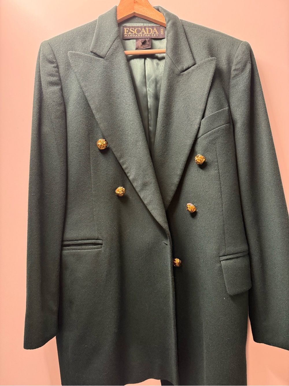 Escada Double-Breasted Forest Green Wool-Blend Blazer with Gold Buttons